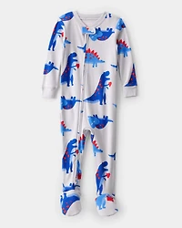 Toddler Boy Dinosaur 100% Cotton Snug Fit Footie 1-Piece Pajamas - Grey
