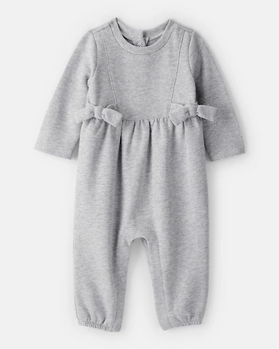 Baby Girl DayDream Fleece Bow Glitter Long-Sleeve Jumpsuit - Grey