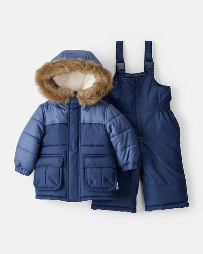 Baby Boy 2-Piece Hooded Snowsuit Jacket & Bib Set - Navy