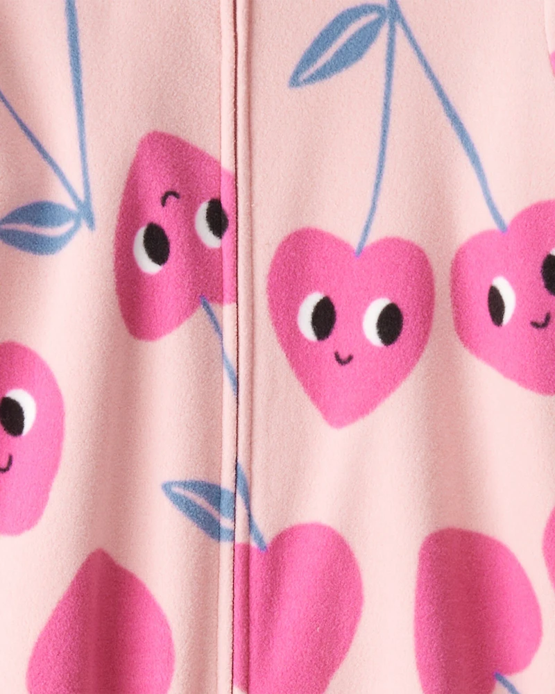 Girls Cherry Long-Sleeve Loose Fit 1-Piece Pajamas-Pink