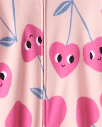 Girls Cherry Long-Sleeve Loose Fit 1-Piece Pajamas-Pink
