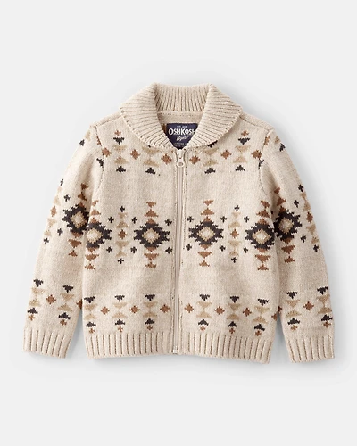 Toddler Boy Southwestern Zip-Up Sweater - Ivory