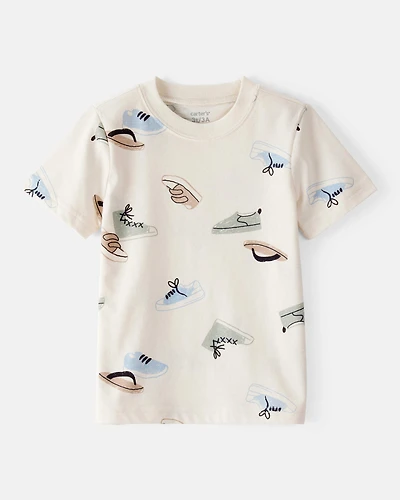 Toddler Boy Shoe-Print Short-Sleeve Tee - Cream
