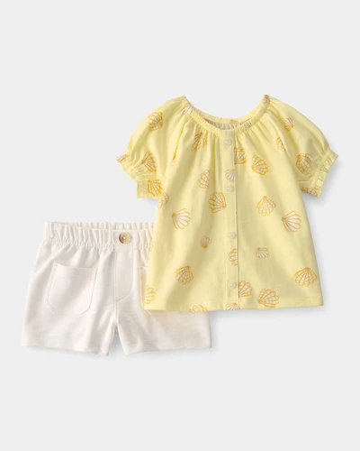 Baby Girl 2-Piece Shell Top & Short Set - Yellow/White