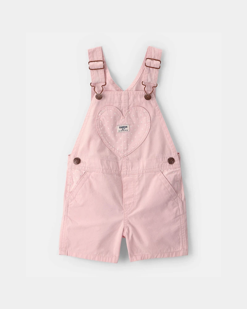 Toddler Girl Heart Pocket Canvas Shortall - Pink