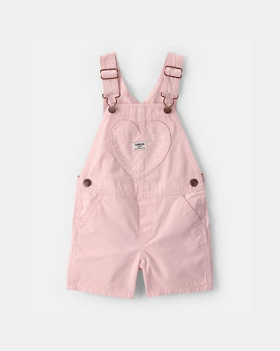Toddler Girl Heart Pocket Canvas Shortall - Pink