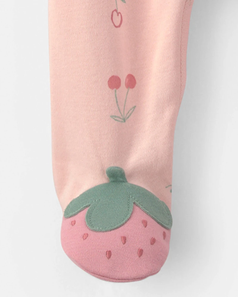Baby Girl Strawberry 100% Cotton Sleep & Play Pajamas - Pink