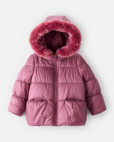 Toddler Girl Hooded Puffer Jacket - Burgundy