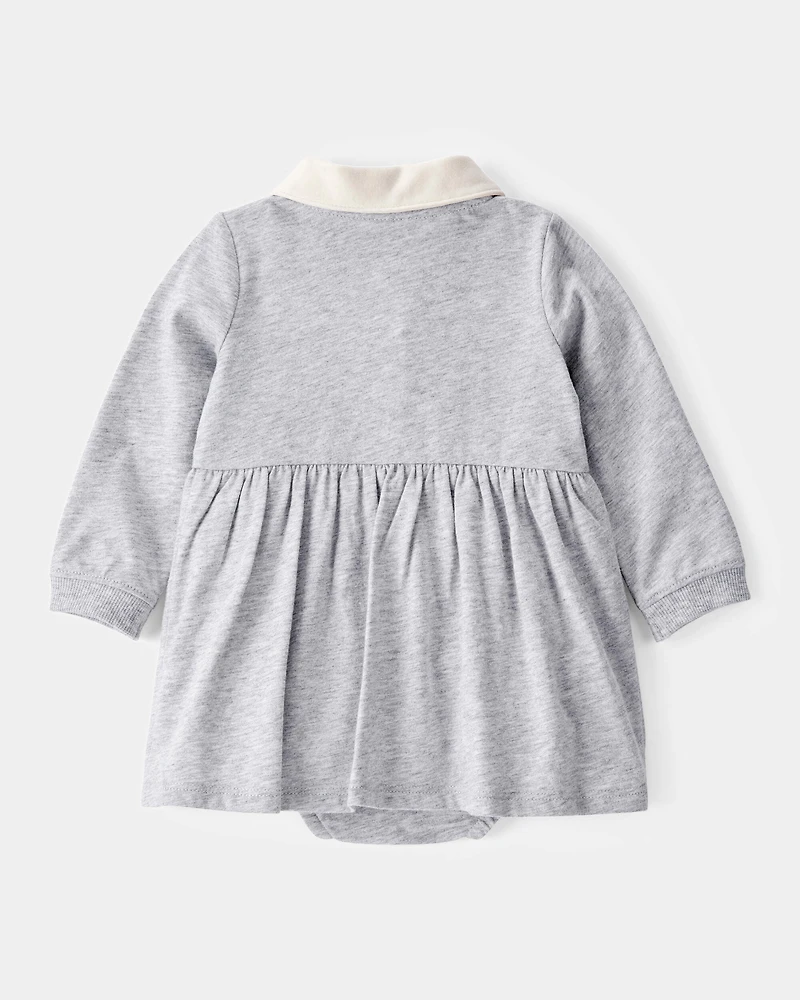 Baby Varsity Polo Bodysuit Dress - Grey
