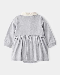 Baby Varsity Polo Bodysuit Dress - Grey