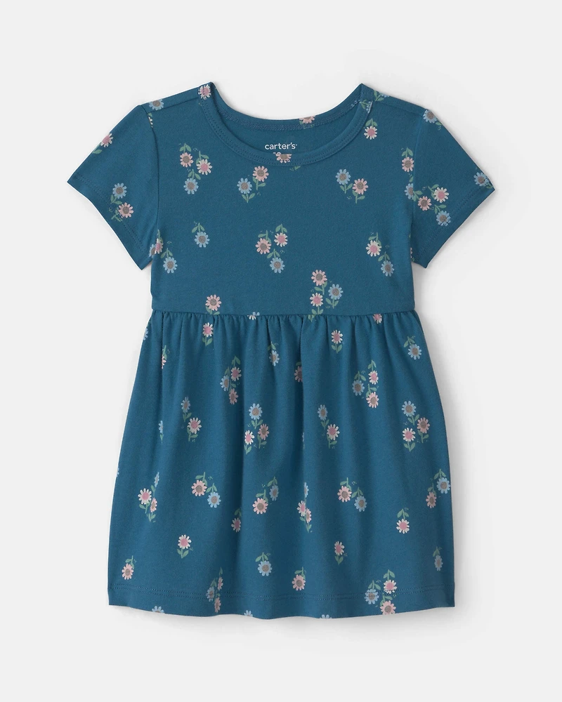 Baby Girl Floral Short-Sleeve Dress - Navy Blue