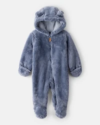 Baby Boy Sherpa Long-Sleeve Hooded Jumpsuit - Blue
