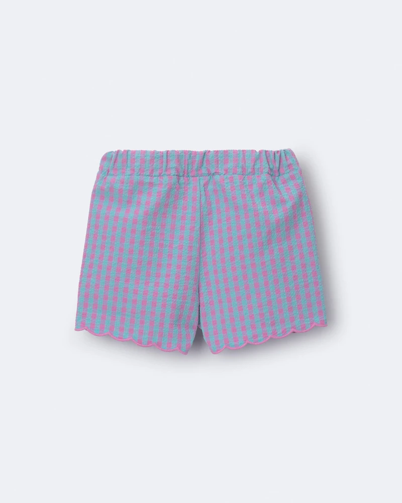 Toddler Girl Scalloped Gingham Short - Blue/Purple