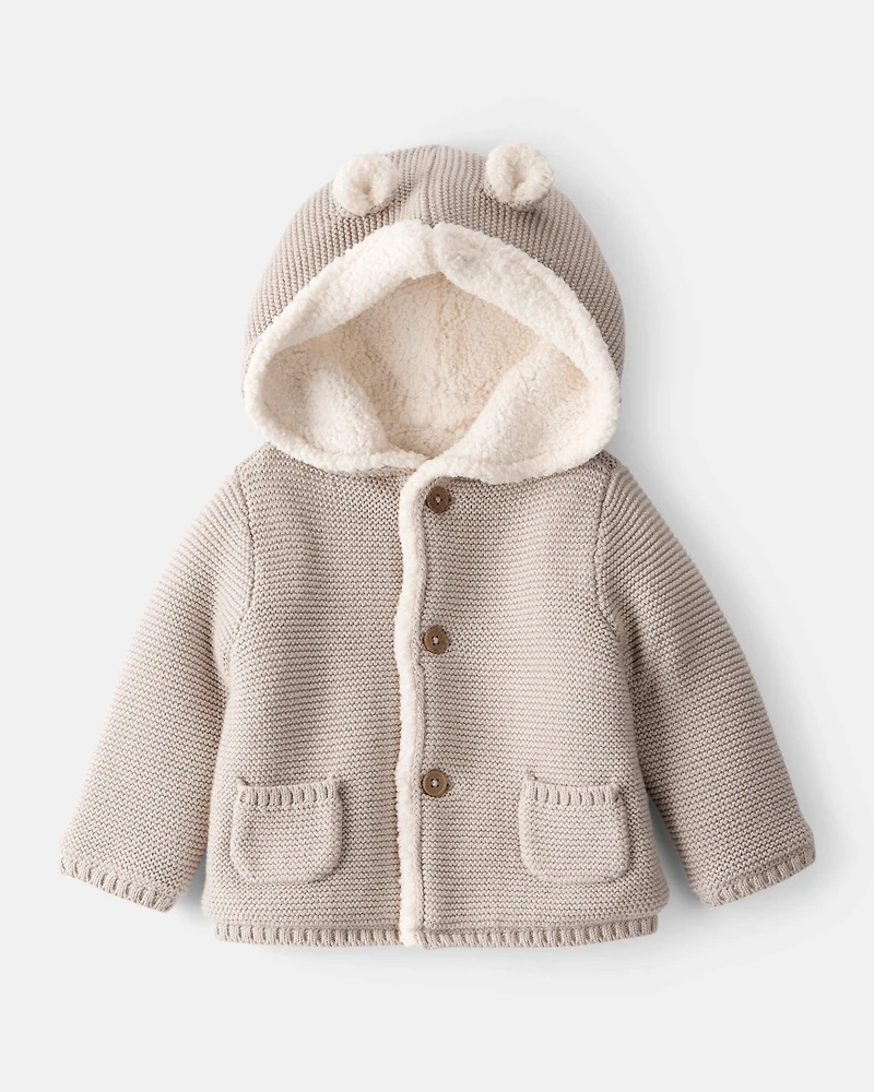 Baby Sherpa Lined Cotton Long-Sleeve Jacket - Brown