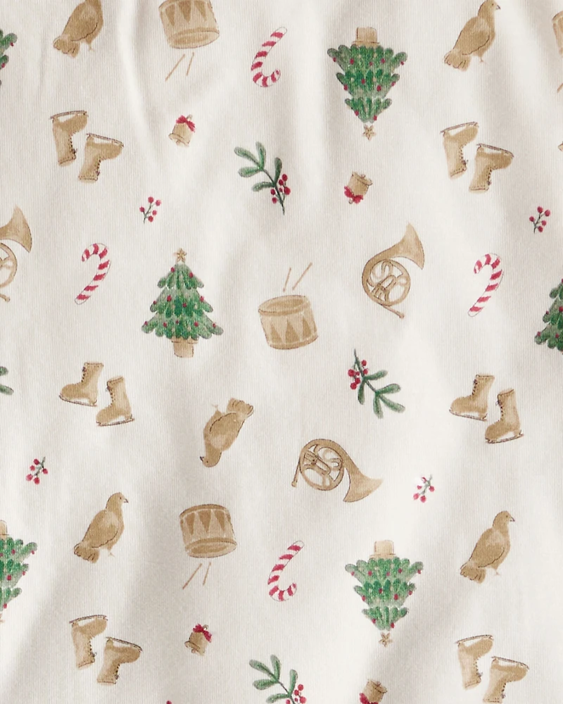 Kid Festive Holiday PurelySoft Long-Sleeve Snug Fit 2-Piece Pajamas - Cream