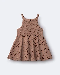 Toddler Girl Smocked Peplum Top in Dot Print - Tan