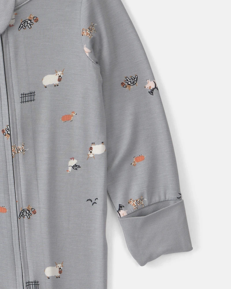 Baby Halloween Farm PurelySoft™ 2-Way Zip Sleep & Play Pajamas - Grey