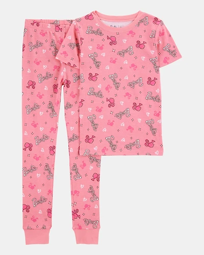 Kid Barbie Snug Fit Cotton 2-Piece Pajamas - Pink