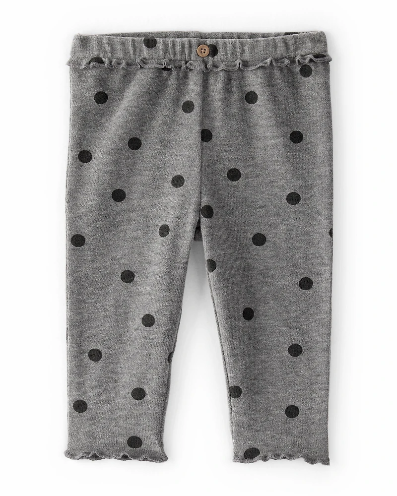 Baby Girl 2-Piece Flutter-Sleeve Polka Dot Long-Sleeve Top & Pant Set - Grey