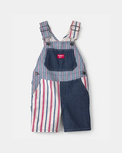Toddler Patchwork Striped Shortall - Red/White/Blue
