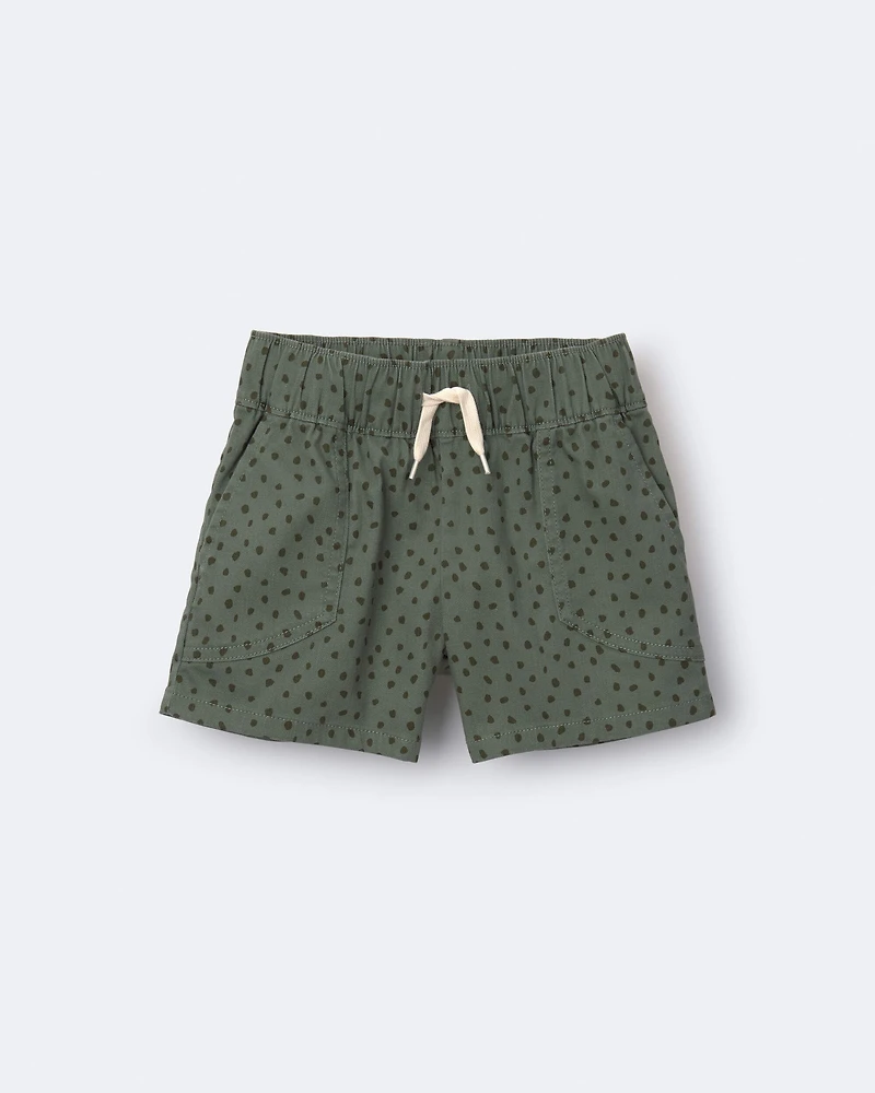 Toddler Standard Shorts with Pockets in Dot Print- Olive