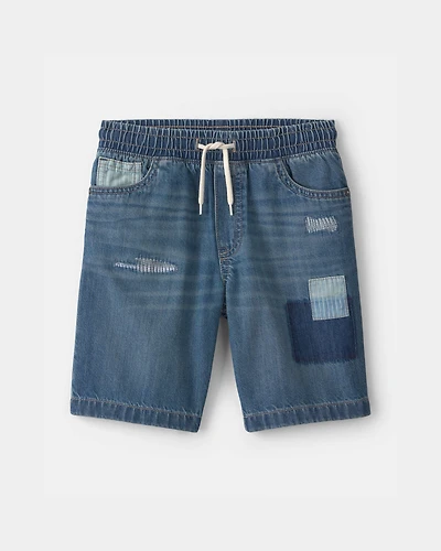 Boys Patchwork Denim Shorts - Medium Wash