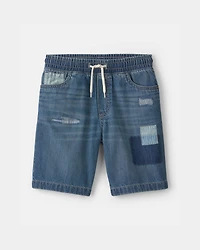 Boys Patchwork Denim Shorts - Medium Wash