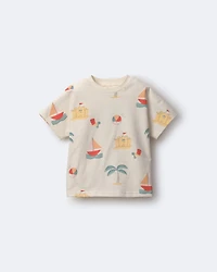 Toddler Dolman Tee in Sandcastle Print - Cream
