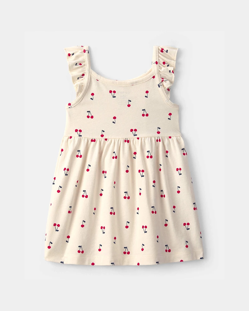 Baby Girl Cherry Ruffle-Sleeve Dress - Cream