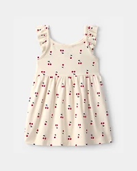 Baby Girl Cherry Ruffle-Sleeve Dress - Cream