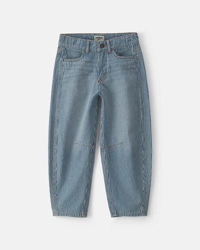 Girls Hickory Stripe Denim Barrel Jeans - Light Wash
