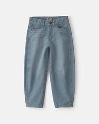 Girls Hickory Stripe Denim Barrel Jeans - Light Wash