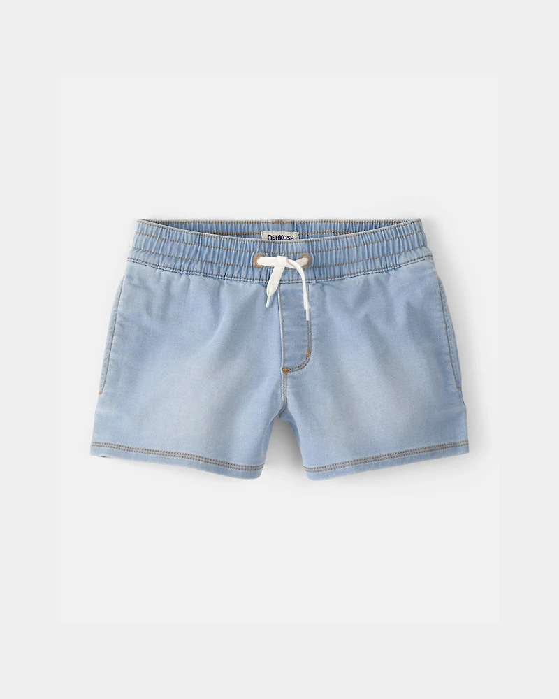 Girls Denim Drawstring Pull-On Shorts - Light Wash