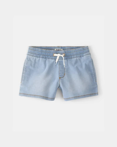 Girls Denim Drawstring Pull-On Shorts - Light Wash