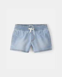 Girls Denim Drawstring Pull-On Shorts - Light Wash