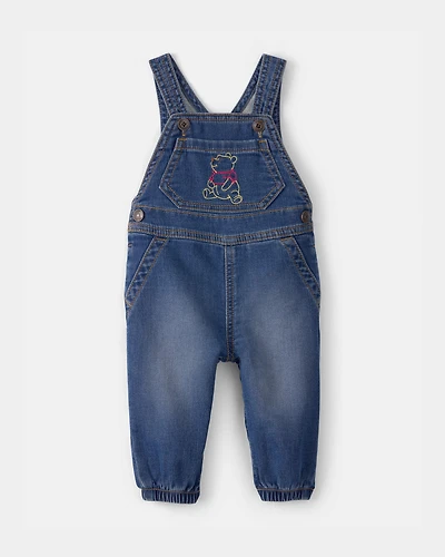 Baby Disney© Winnie the Pooh Embroidered Knit-Like Denim Overalls - Dark Wash