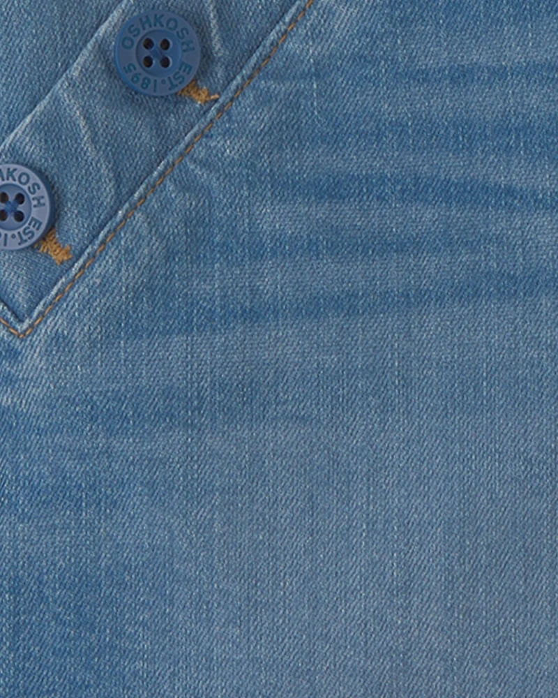 Girls Denim Button-Pocket Shorts - Medium Wash