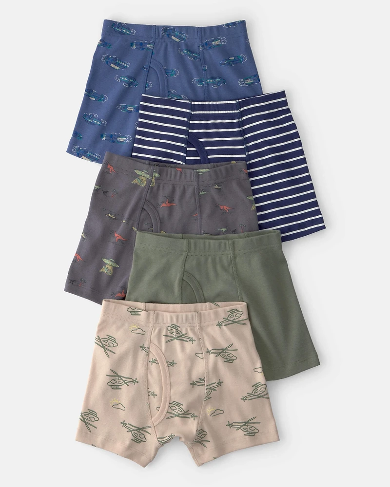 Boys 5-Pack Dino Boxer Brief Underwear - Green/Blue/Tan