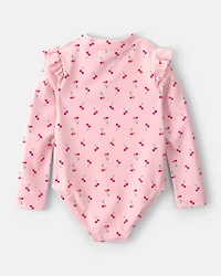 Toddler Girl Cherry Long-Sleeve 1-Piece Rashguard Swimsuit - Pink