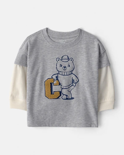Baby Boy Varsity Bear Long-Sleeve Graphic Tee - Grey