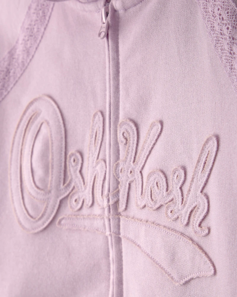 Girls OshKosh Logo Zip-Up Hoodie  - Purple