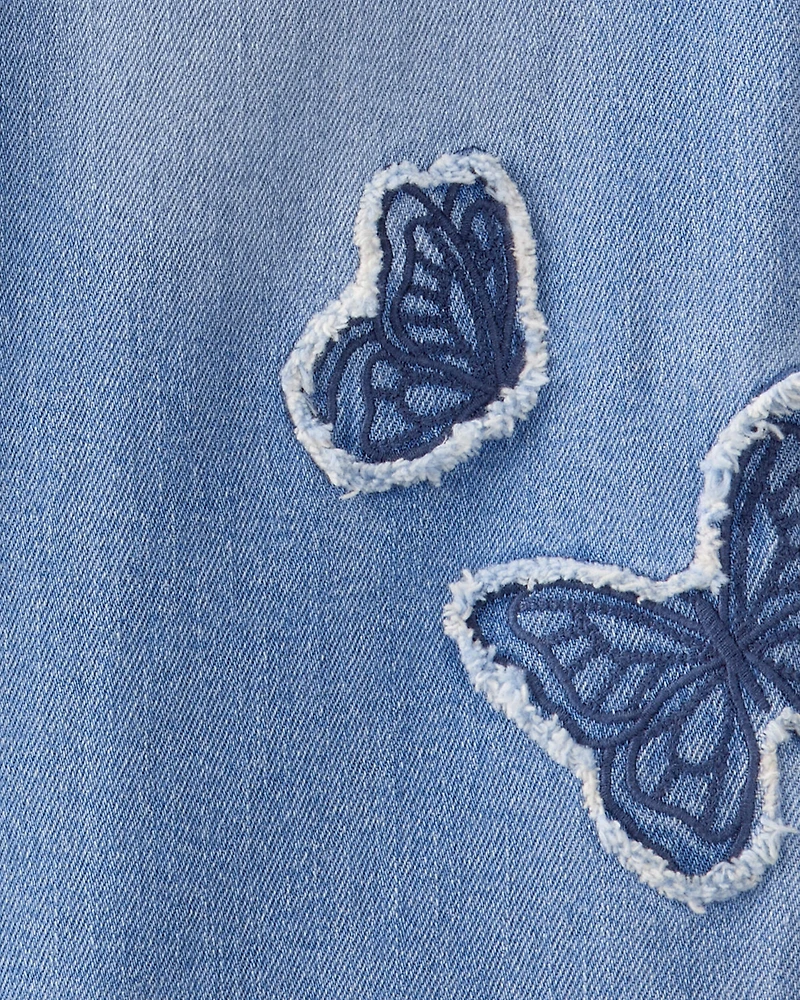 Girls Baggy Butterfly Embroidered Jeans - Breeze Wash
