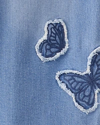 Girls Baggy Butterfly Embroidered Jeans - Breeze Wash
