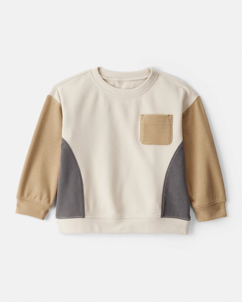 Toddler Boy Colorblock Long-Sleeve Pullover Sweatshirt- Tan