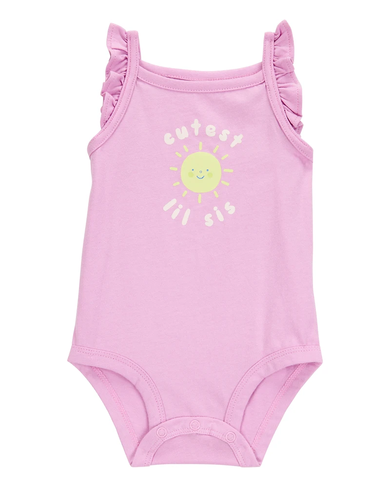 Baby Lil Sis Flutter-Sleeve Bodysuit - Pink