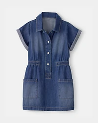 Toddler Girl Denim Button-Up Dress - Dark Wash