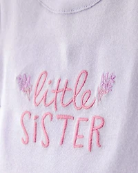 Baby Girl 2-Piece 'Little Sister' Bodysuit & Pant Set - Purple