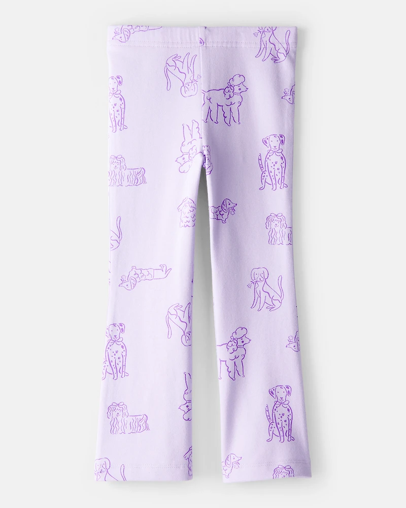 Toddler Girl 2-Piece Dog Print Top & Flare Stretch Leggings Set - Purple