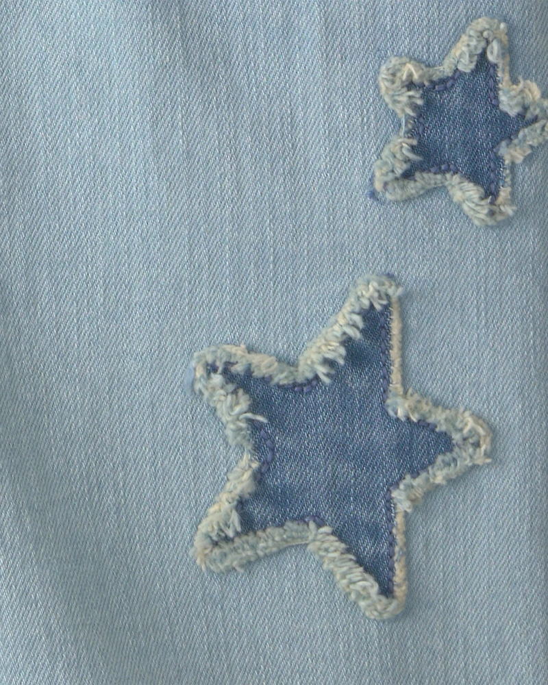 Girls Star Embellished Denim Shortall - Light Wash