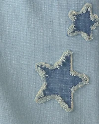 Girls Star Embellished Denim Shortall - Light Wash